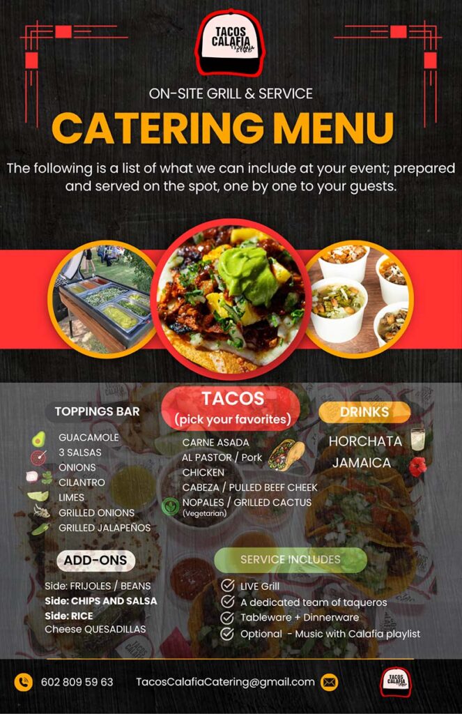 Tacos Calafia Arizona Catering Menu